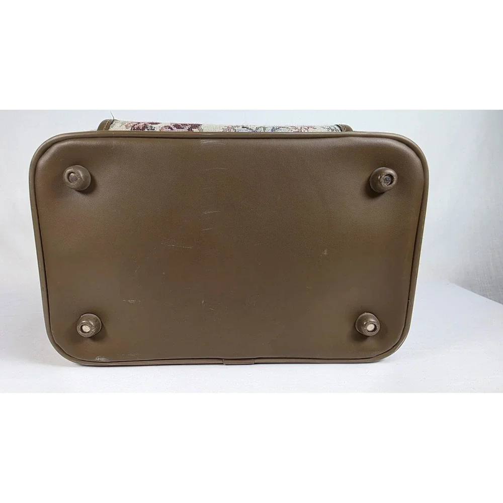 Jordache Train Case Womens Brown Floral Tapestry Makeup Vanity Bag Handle VTG